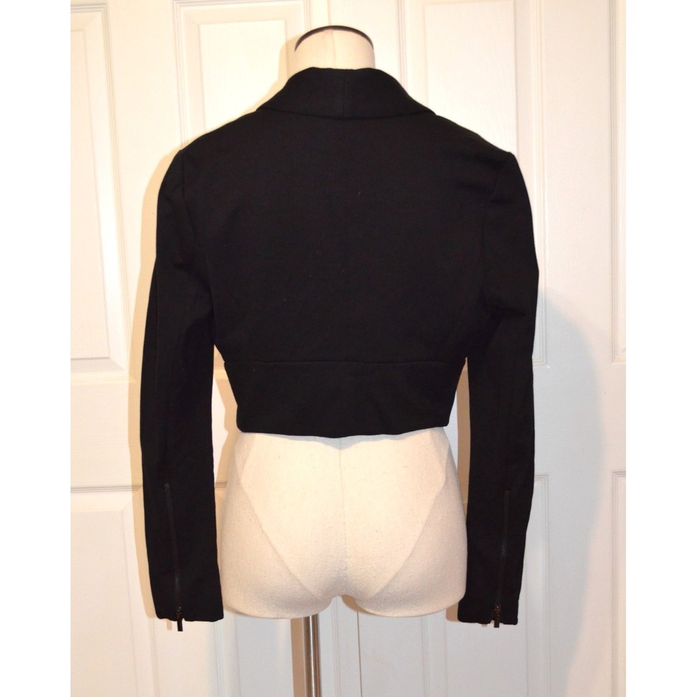 BCBG Max Azria Black Cropped Jacket W/ Zipper Detail Womens M - Picture 7 of 16
